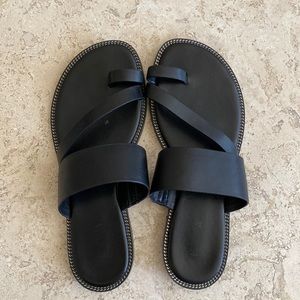 Micheal Kors Pratt Flat Sandal, Black Leather, 8.5